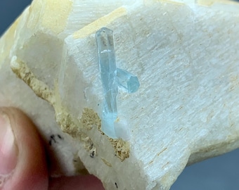 177g Natural Aquamarine Crystals with Feldspar | Blue Beryl Mineral Specimen from Pakistan
