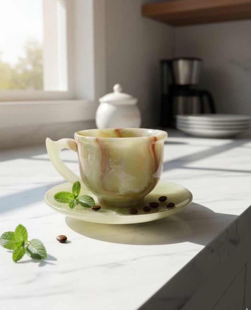 パキスタン産、357g 手彫りオニキスカップ＆ソーサー - Etsy 日本