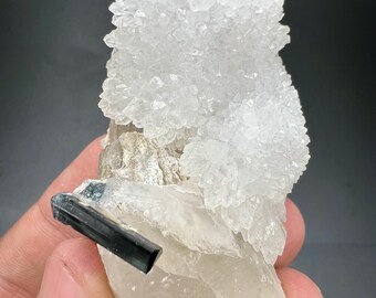 70g Natural Indicolite Tourmaline Crystal in Quartz with Muscovite Rare Blue Tourmaline Specimen from Afghanistan – Collector’s Mineral