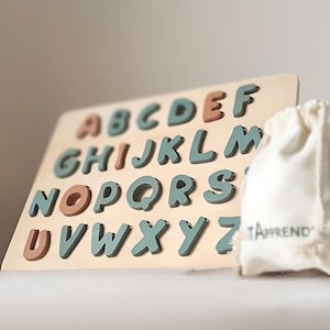 ABC Puzzle alphabet 2 en 1 - Lettre mobiles en bois pour enfant + Cartes mots à reproduire et mémoriser - Idéal pré- Maternelle jusqu'au CP