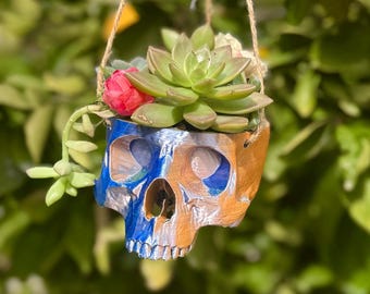 3D Printed Skull Planter - Mystic Silk - Hanging Gothic Decor for Succulents & Small Plants