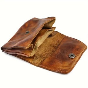Cartera Sporran de cuero hecha a mano – Mini monedero y tarjetero de piel de vaca – Monedero marrón bourbon – Para San Valentín y cumpleaños