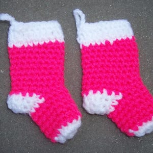 2 pink and white Christmas Stocking Ornaments -- 118