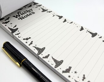 Juego de blocs de notas de brujas, bloc de notas de Halloween con bolígrafo, papelería en blanco y negro, regalo para brujas, notas de hechizos o un diario acogedor de otoño.