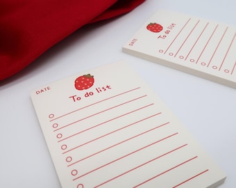 Strawberry Memo Pad, Mini Notepad, Cute To-Do List, Non-Adhesive Sticky Notes, Kawaii Stationery, Planner Pad, Office Gift, Back To School