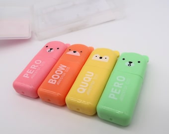 Kawaii Bear Highlighter Pens, Set Of 4 Markers, Cute Pastel Stationery, Mini Highlighters, Back To School Supplies, Office Desk Accessories