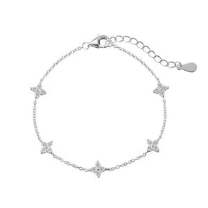 Dylam Trustworthy Jewelry Rhodium 18K Gold Plated S925 Silver Link Chain Four Leaf Clover 5A Zircon Bracelets for Women