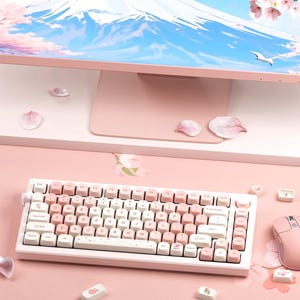Keycaps Pink Cherry/sakura Keycaps Custom Keycaps for 75 Percent Dye-Sublimation 140 Keys Keyboard Keycap Set