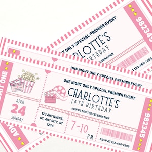 Bearbeitbare Filmnacht Karte Einladung Pink Filmkarte Einladung Film Geburtstagseinladung Mädchen Film Nacht Party Vorlage sofortig
