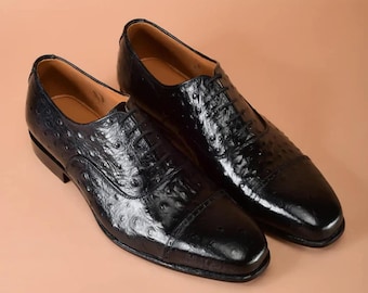 Zapatos Oxford con textura de avestruz, hechos a mano, de primera calidad, con cordones, de cuero, de boda, de fiesta, personalizados para hombres