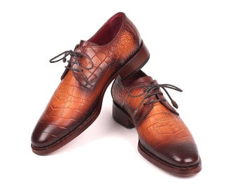 Zapatos Oxford de piel de cocodrilo marrón hechos a mano para hombre. Zapatos Oxford con relieve de cocodrilo. Zapatos de lujo de piel de cocodrilo para hombre. Estilo exótico.