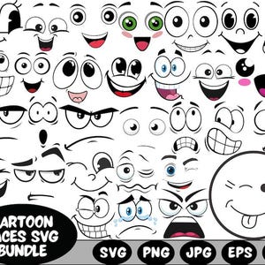 Cartoon Emotion Faces SVG Bundle, Kawaii Face SVG, Cute Funny Face SVG, Emoji face, cartoon face clipart, comic face, Svg, Jpg, Png, Pdf