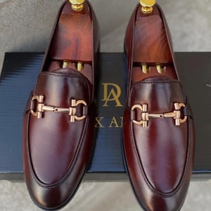 Bespoke Pure Handmade Brown Color Genuine Leather Horsebit Slip on Loafers for Men