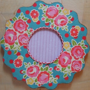 Red Flowers and Polka Dots Decoupaged Picture Frame