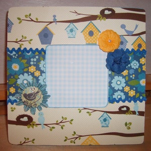 Birds Flowers and Birdhouse Decoupaged Picture Frame