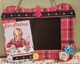 Retro Inspired School Teacher Altered Mini Chalkboard Decoration