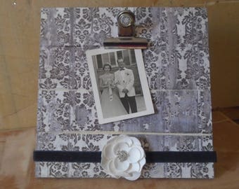 Shabby Cottage Barnwood Decoupaged Clip Picture Frame