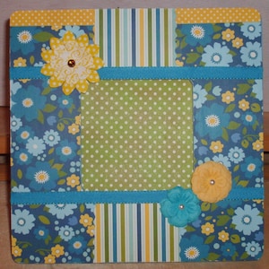 Blue and Yellow Floral Decoupaged Picture Frame