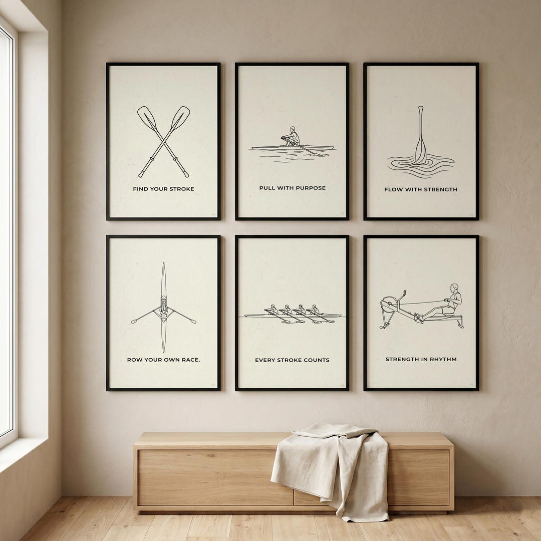 Rowing Wall Art Set of 6 | Rowing Gift | Crew Rowing Print | Rower Oar ...