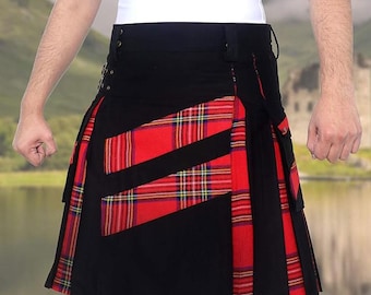 Kilts utilitaires écossais hybrides en coton et tartan avec poches cargo Kilt moderne Highland Games Kilt tendance pour homme