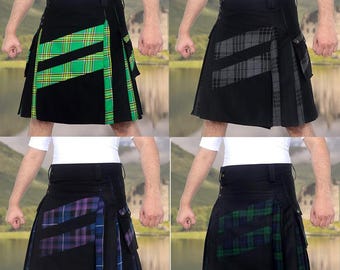 Scottish Utility Kilts Hybrid Cotton and Tartan Cargo Pockets Modern Kilt Highland Games Sport Weeding Fashion Kilt for Men