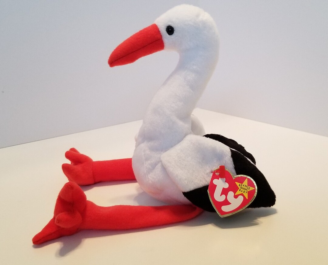 TY, Beanie Baby, Stilts, Stork, White Bird, Beanie Babies, 1998, 1990s