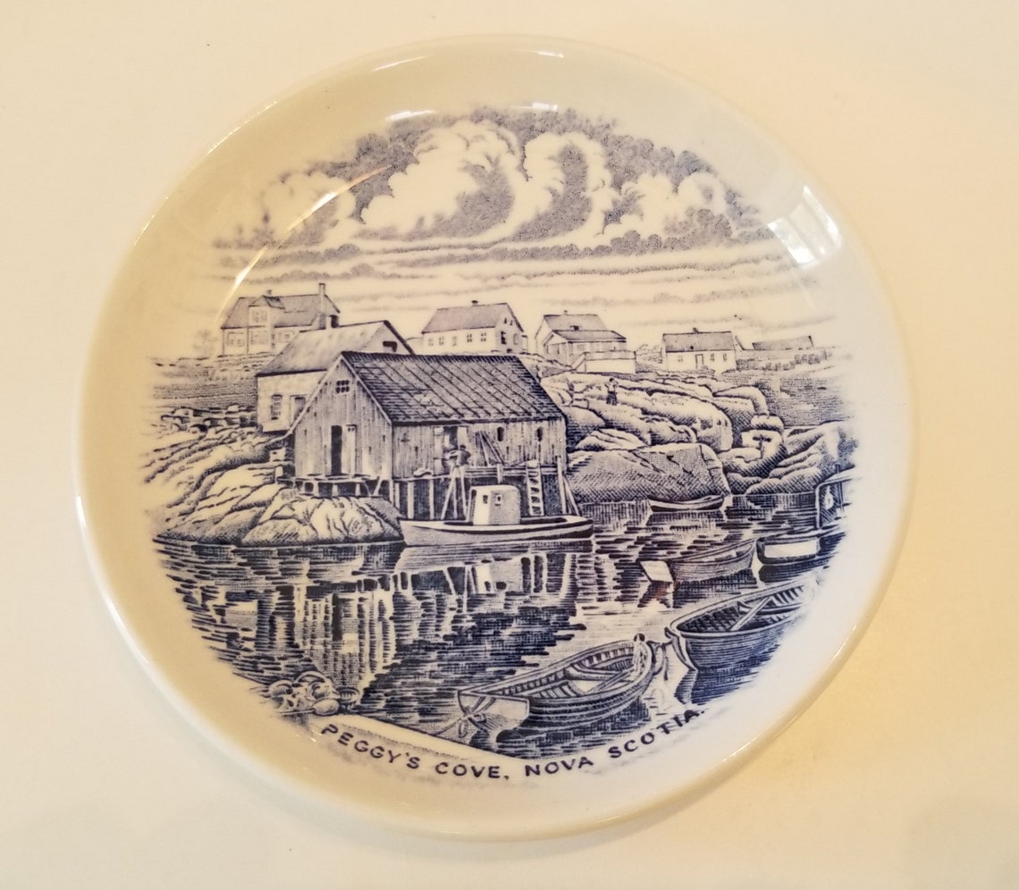 Collectible Souvenir Plate, Nova Scotia, Peggy's Cove, Canada, Blue and