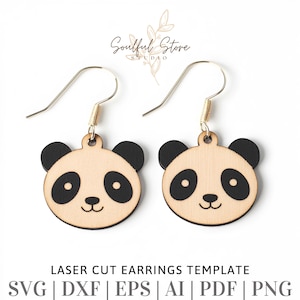 Modelos de brincos de madeira Panda Arquivos cortados a laser Svg, download digital, Glowforge Xtool lightburn SVG, colar Svg, pingente Svg, presente para ela SVG