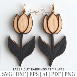 Modelli per orecchini in legno di tulipano File tagliati al laser Svg, Download digitale, Glowforge Xtool lightburn SVG, Collana Svg, Pendente Svg, Regalo per lei SVG