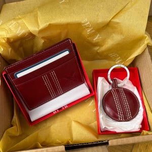 Cricket Gift Set – Leather RFID Wallet & Hand-Stitched Cricket Ball Keyring – Gift Boxed, Created by Love EMVY – Personalised Gift for Him
