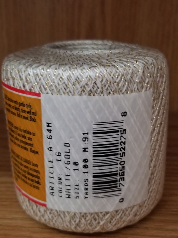 Vintage J P Coats Knit Cro Sheen 100 Mercerized Cotton Thread Ecru With Gold Metallic Free Ship Yarn Macrame