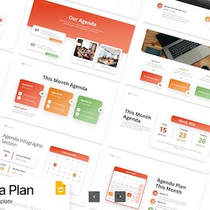 May include: A presentation template for planning and organizing agendas. The template features a calendar, a list of agenda items, and a section for notes. The template is designed to help users stay on track and manage their time effectively.