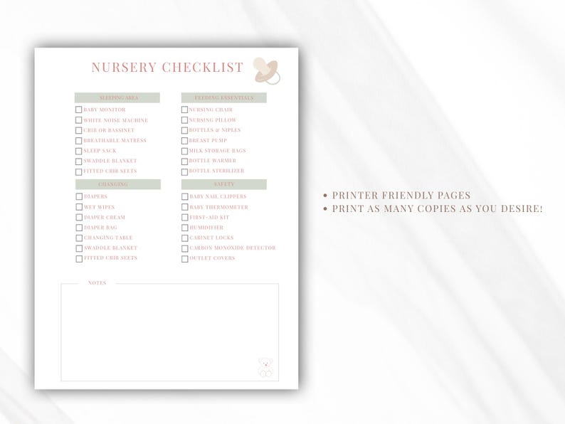 Nursery Checklist | Printable Baby Essential List - Etsy