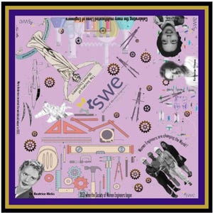 May include: A purple background with a collage of images and text celebrating the Society of Women Engineers (SWE). The collage includes images of women engineers, tools, and airplanes. The text includes the SWE logo, the year 1850, and the phrase "Women Engineers are changing the World!"