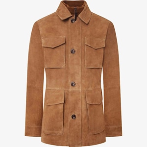Vintage Brown Suede Trucker Jacket – Men’s Premium Leather Blazer, Classic Western Style