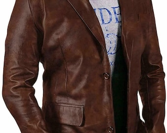 Handmade Lambskin Leather Blazer Men – Distressed Slim Fit Jacket, Vintage Casual Coat