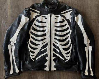 Skeleton Cowhide Leather Biker Jacket – Gothic Punk Motorcycle - Etsy