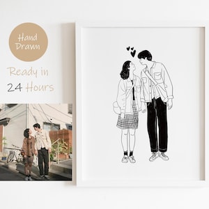 Desenho de linha personalizado, retrato minimalista, ilustração personalizada, desenho de foto, retrato de casal personalizado, presente de aniversário, arte de linha