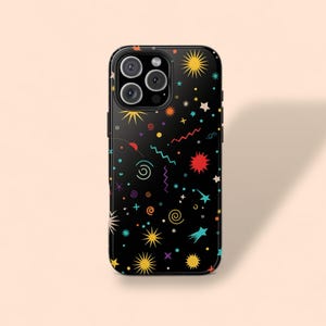 Cosmic Celebration Tough iPhone Case | Colorful Celestial Aesthetic Gift,Whimsical Space Durable Cover,Stars Moon iPhone 16 15 14 13 Pro Max