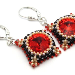 Beaded earrings red earrings crystal earrings bead woven earrings Swarovski crystal beadwork earrings dangle earrings image 1