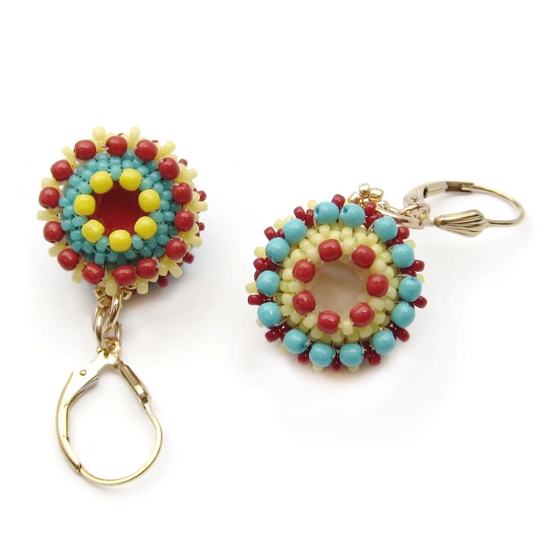 Bead Earrings Swarovski Crystal Earrings Gold Earrings Mismatched Bead ...