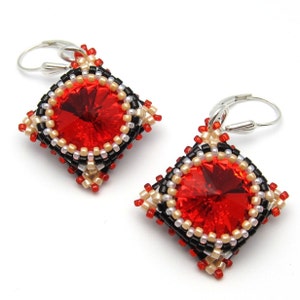Beaded earrings red earrings crystal earrings bead woven earrings Swarovski crystal beadwork earrings dangle earrings image 4