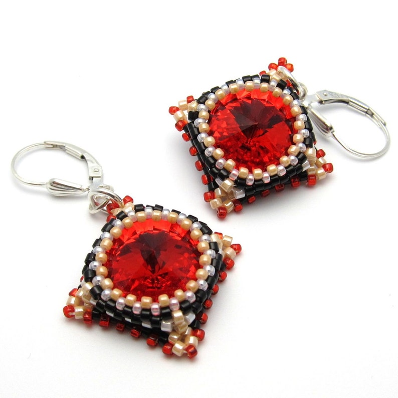 Beaded earrings red earrings crystal earrings bead woven earrings Swarovski crystal beadwork earrings dangle earrings image 5