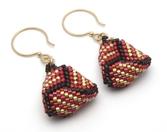 Seed bead earrings - red earrings - peyote stitch earrings - beadwork earrings - beaded jewelry - beaded earrings - bead earrings - striped