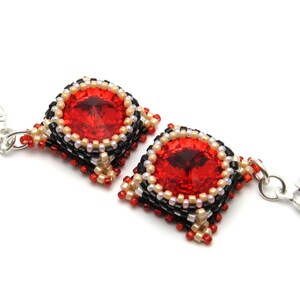 Beaded earrings red earrings crystal earrings bead woven earrings Swarovski crystal beadwork earrings dangle earrings image 2
