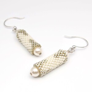 Beaded bead earrings - beaded earrings - bead woven  earrings - pearl earrings - bridal earrings - wedding earrings - dangle earrings