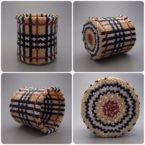 Plaid pattern beaded basket collectible basket bead art Etsy
