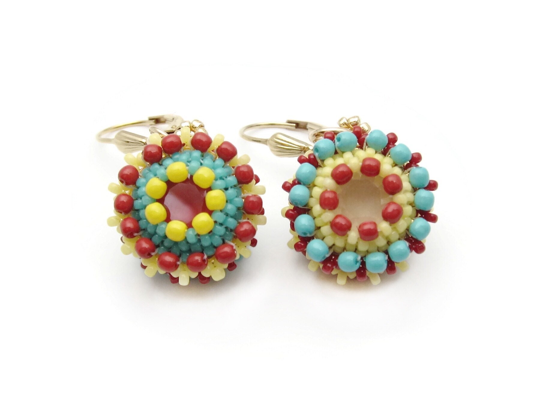 Bead Earrings Swarovski Crystal Earrings Gold Earrings Mismatched Bead ...