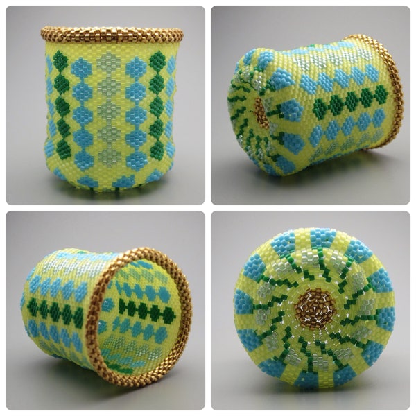 Beaded basket - collectible art basket - bead art - beadweaving - art basket - bead woven basket - beadwoven art - dotted - striped