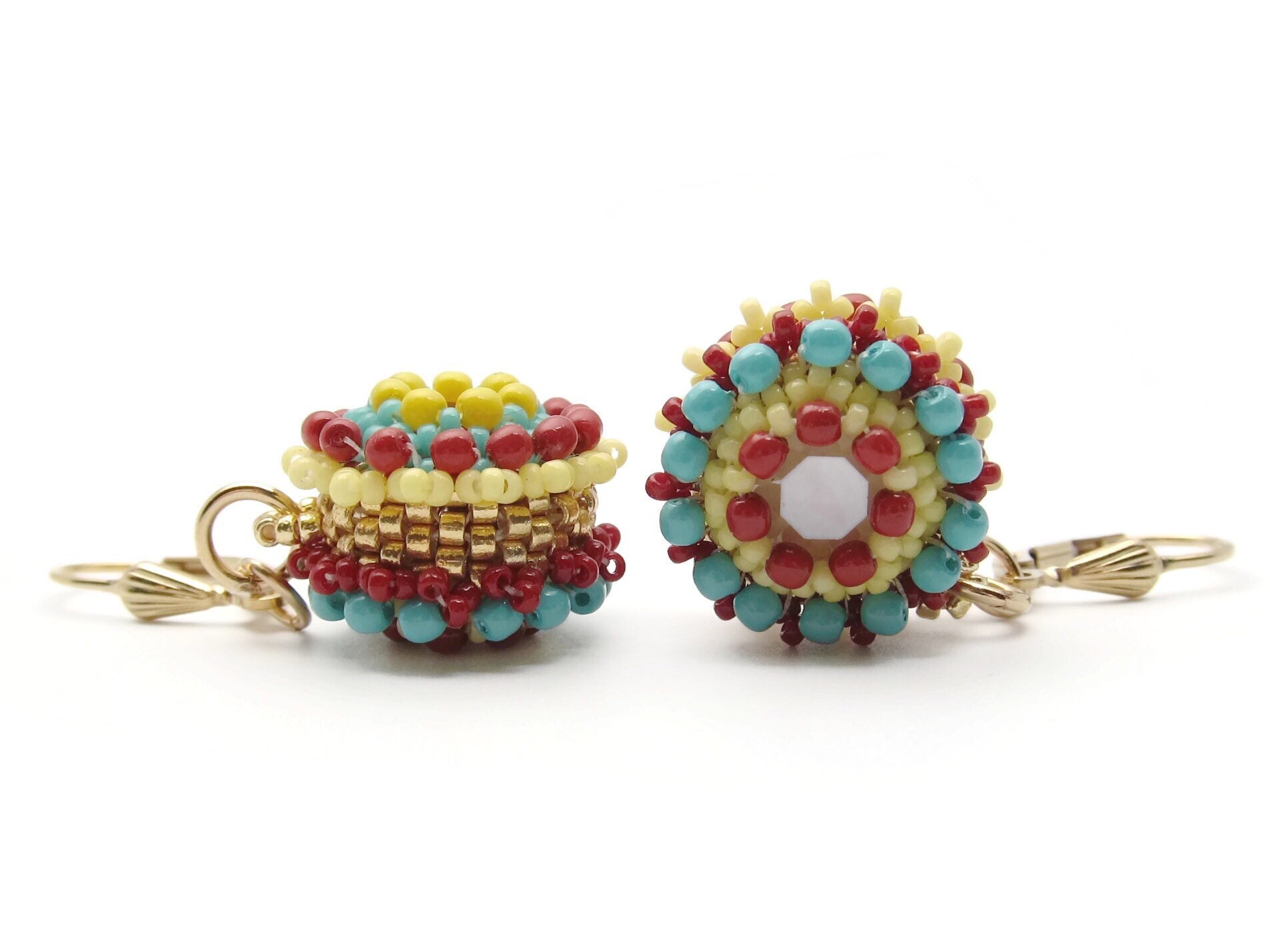 Bead Earrings Swarovski Crystal Earrings Gold Earrings Mismatched Bead ...